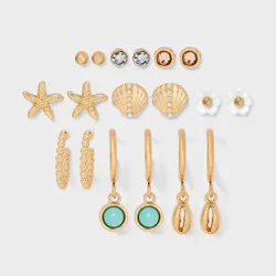 Girls' 9pk Earring Set with Beach Icons and Hoops - art class™