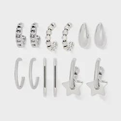 Girls' 6pk Hoop Earring Set with Star Charm- art class™ Rhodium