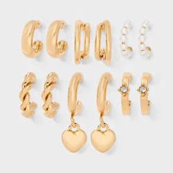 Girls' 6pk Hoop Earring Set with Heart Charms- art class™