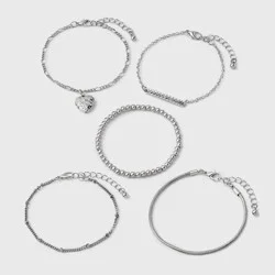 Girls' 5pk Bracelet Set with Heart Locket Charm- art class™ Silver
