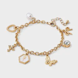 Girls' Charm Bracelet with Hearts, Bow and Cross Charms- art class™
