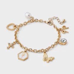 Girls' Charm Bracelet with Hearts, Bow and Cross Charms- art class™