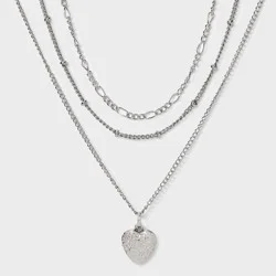 Girls' 3pk Rhodium Necklace Set with Heart Locket Charm - art class™ Silver