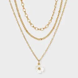 Girls' 3pk Layered Necklace Set with Flower Charm - Art Class™ Gold