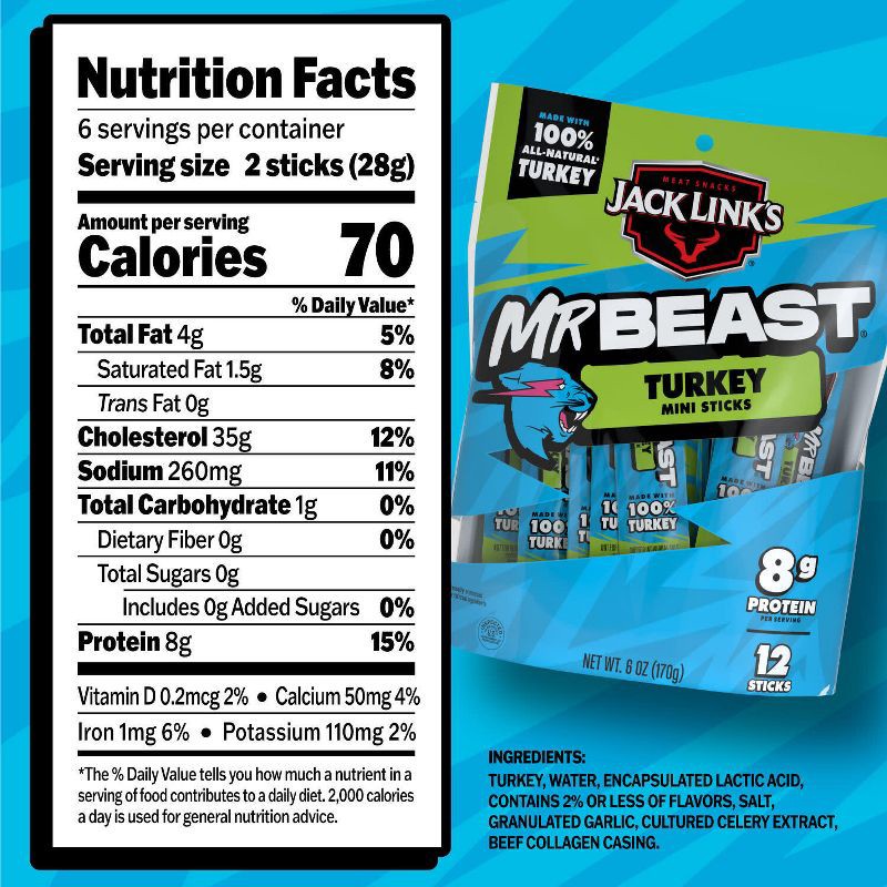 slide 7 of 9, Jack Link's MrBeast Mini Turkey Sticks - 6oz/12ct, 6 oz, 12 ct