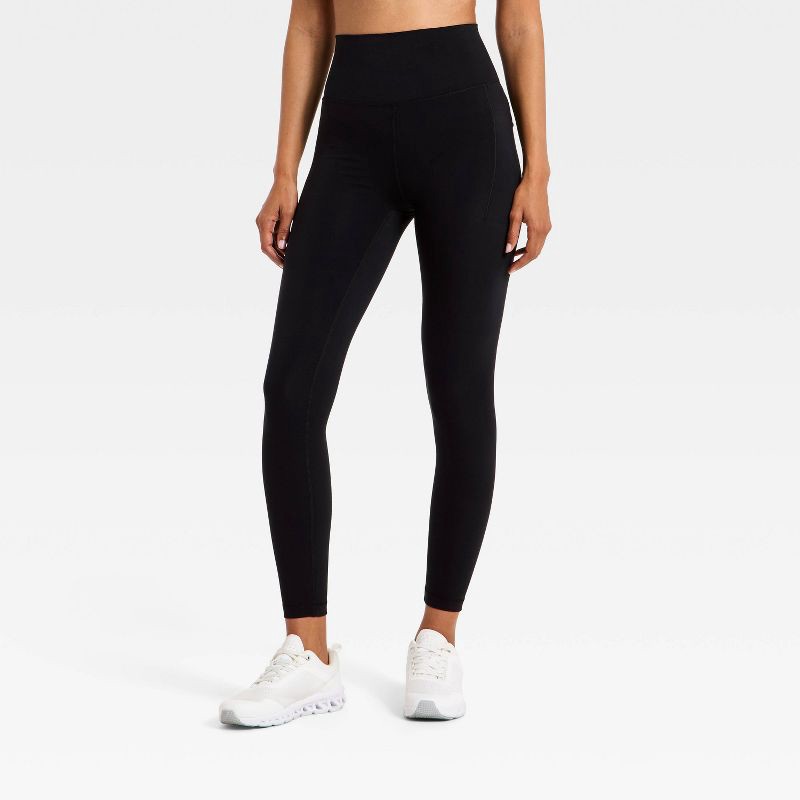 slide 1 of 6, Women's Super Flex High-Rise 7/8 Pocketed Leggings - All In Motion™ AER53 Black M, 1 ct