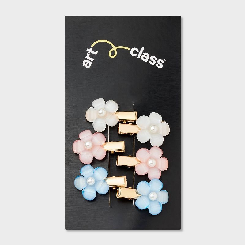slide 2 of 3, Girls' 6pk Mini Flower Clip Set with Pearls - art class™, 6 ct