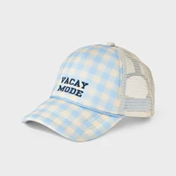 Girls' Embroidered 'Vacay Mode' Gingham Baseball Hat - art class™ Blue
