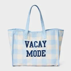 Girls' Embroidered 'Vacay Mode' Gingham Tote Bag - art class™ Blue