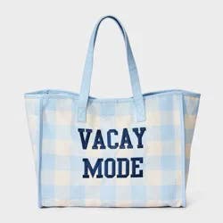 Girls' Embroidered 'Vacay Mode' Gingham Tote Bag - art class™ Blue