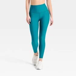 Women's Effortless Support High-Rise Pocketed 7/8 Leggings - All In Motion™ Dark Teal Blue M