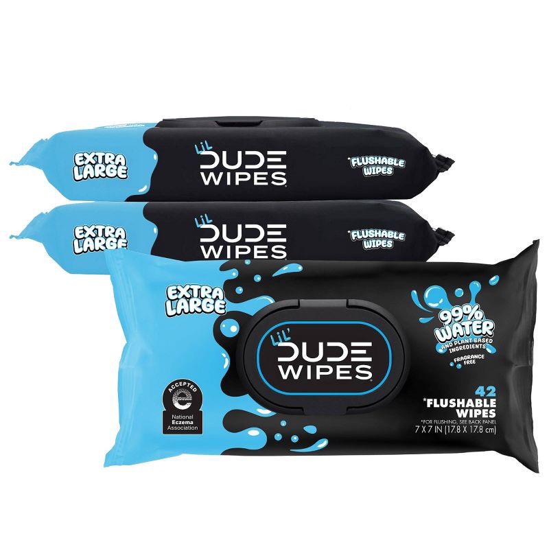 slide 1 of 7, DUDE Wipes LiL' DUDE 99% Water Flushable Wipes for Kids, Unscented, Extra Large for Potty Training - 126ct, 126 ct