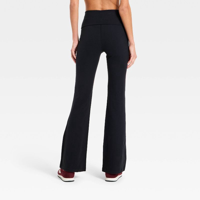 slide 4 of 5, Women's Cotton Balance Cotton Spandex Blend High-Rise Foldover Flare Leggings - All In Motion™ Black M, 1 ct