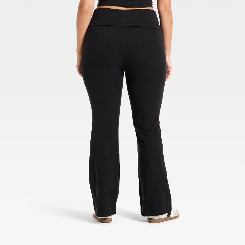 slide 2 of 5, Women's Cotton Balance Cotton Spandex Blend High-Rise Foldover Flare Leggings - All In Motion™ Black M, 1 ct