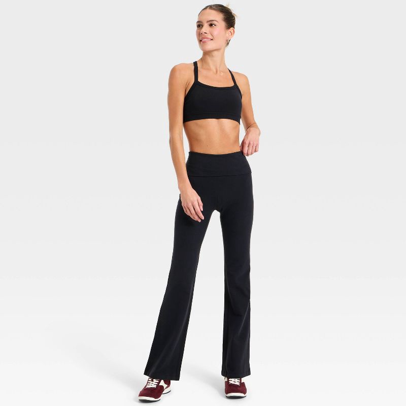 slide 3 of 5, Women's Cotton Balance Cotton Spandex Blend High-Rise Foldover Flare Leggings - All In Motion™ Black L, 1 ct