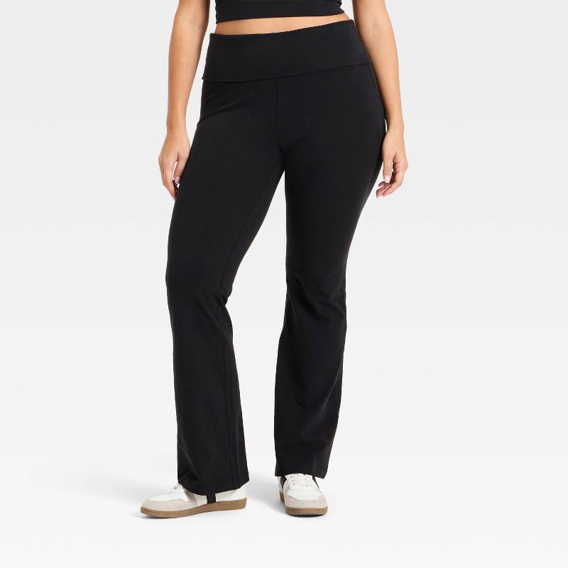slide 5 of 5, Women's Cotton Balance Cotton Spandex Blend High-Rise Foldover Flare Leggings - All In Motion™ Black XXL, 1 ct