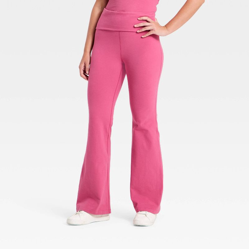 slide 3 of 5, Women's Cotton Balance Cotton Spandex Blend High-Rise Foldover Flare Leggings - All In Motion™ Dark Mauve S, 1 ct