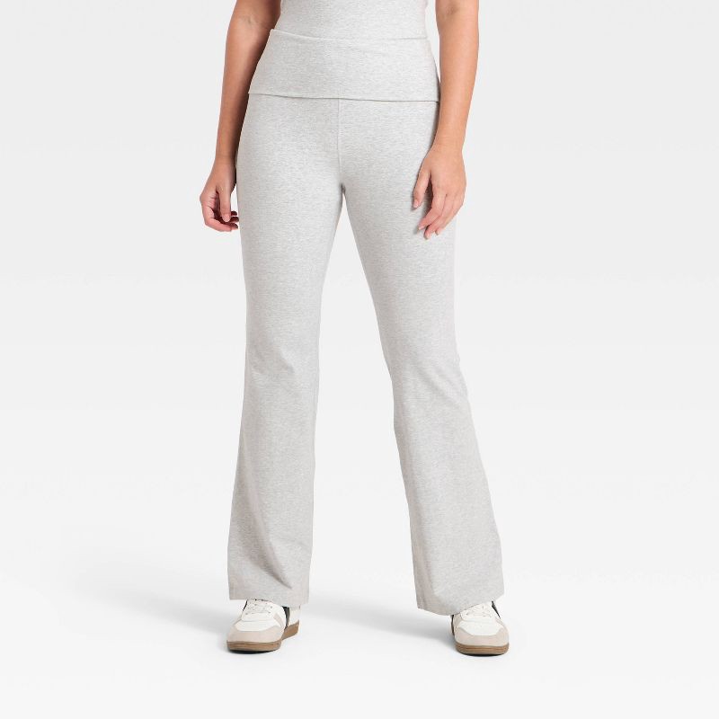 slide 5 of 5, Women's Cotton Balance Cotton Spandex Blend High-Rise Foldover Flare Leggings - All In Motion™ Heather Gray L, 1 ct