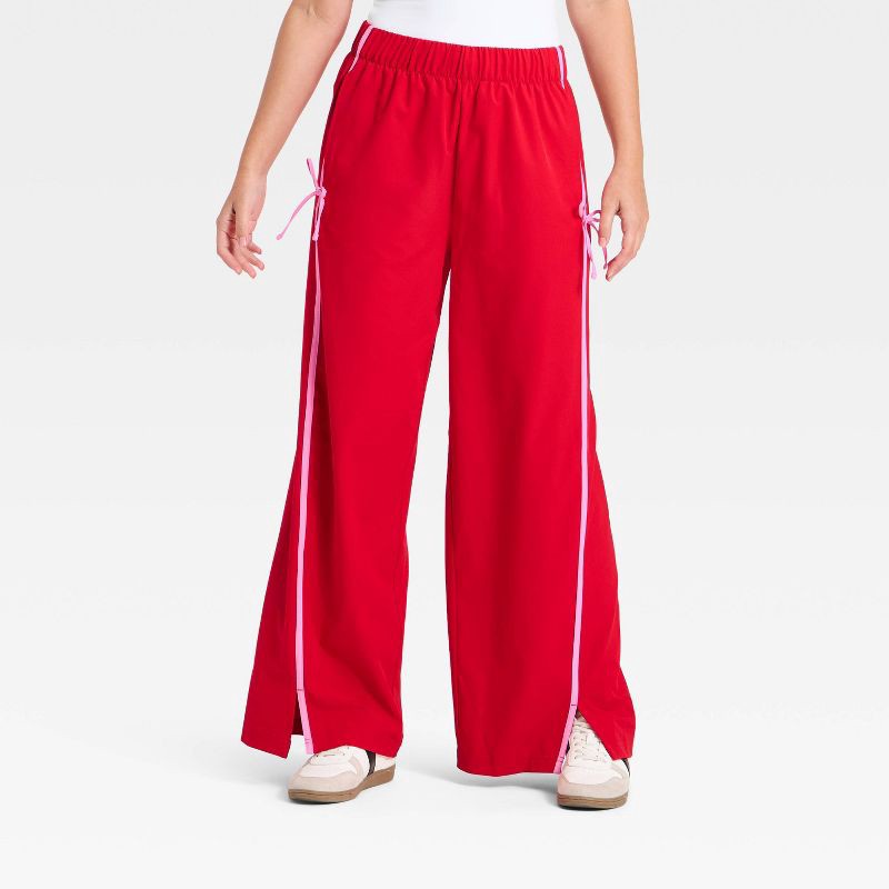 slide 5 of 5, Women's Woven High-Rise Bow Track Pants - All In Motion™ Red XXL, 1 ct
