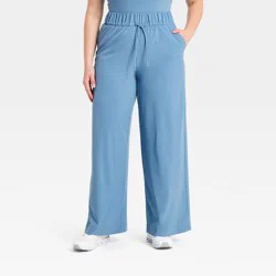 Women's Active Light High-Rise Pocketed Wide Leg Pants - All In Motion™ Steel Blue M
