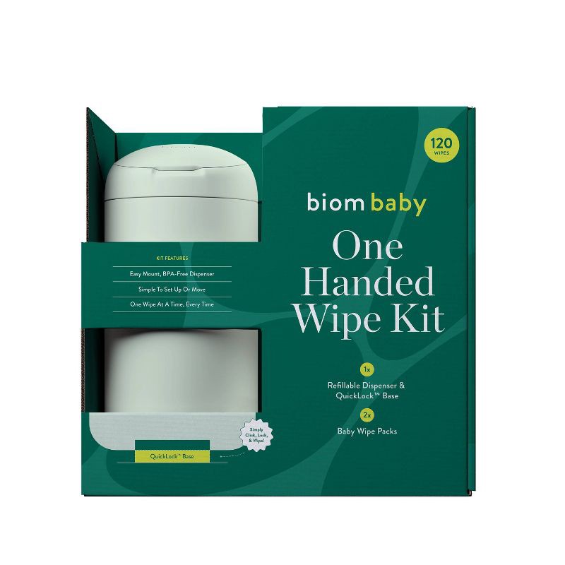 slide 1 of 6, Biom 99% Water Hypoallergenic Baby Starter Kit - Seafoam Green - Fragrance Free - 120ct: Refillable, Alcohol-Free, Aloe & Vitamin E, 120 ct