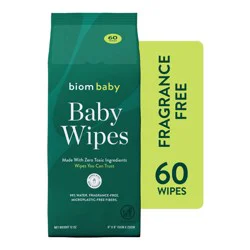 Biom 99% Water Hypoallergenic Baby Wipes - Fragrance Free - 60ct: Alcohol-Free, Contains Aloe, Refill Pouch