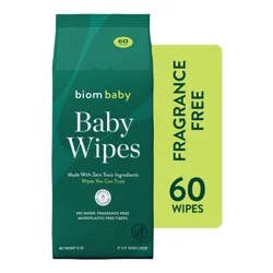 Biom 99% Water Hypoallergenic Baby Wipes - Fragrance Free - 60ct: Alcohol-Free, Contains Aloe, Refill Pouch