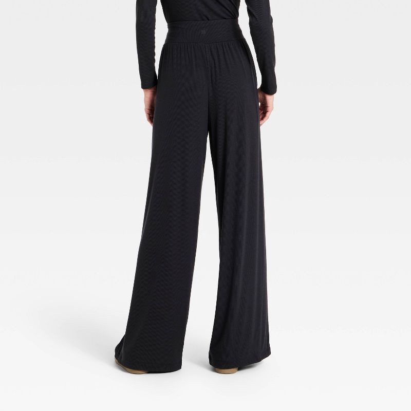 slide 3 of 5, Women's Rib-Knit High-Rise Wide Leg Pants - All In Motion™ Black XS, 1 ct