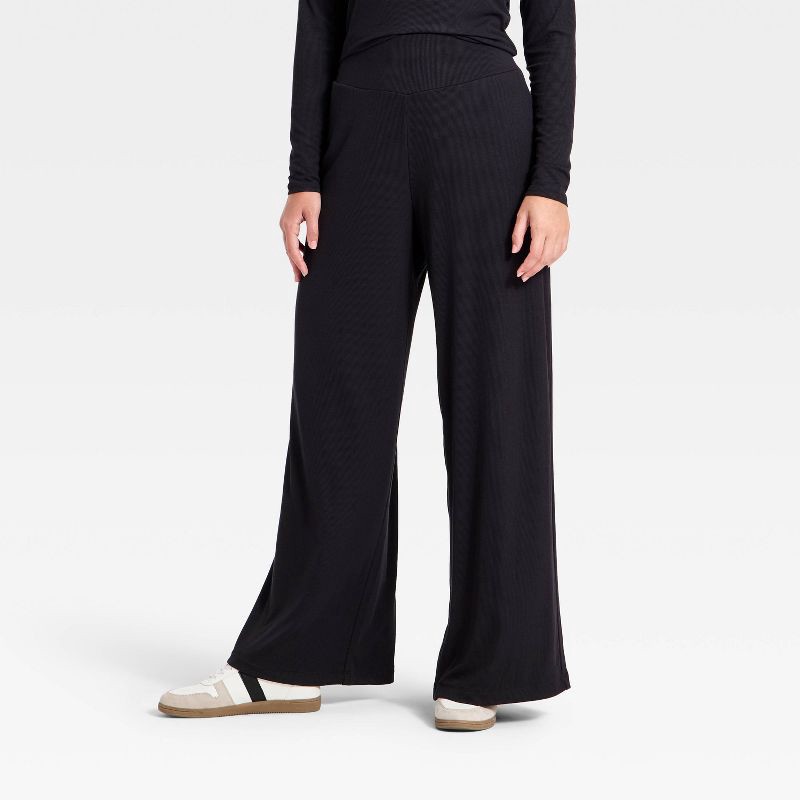 slide 4 of 5, Women's Rib-Knit High-Rise Wide Leg Pants - All In Motion™ Black XS, 1 ct