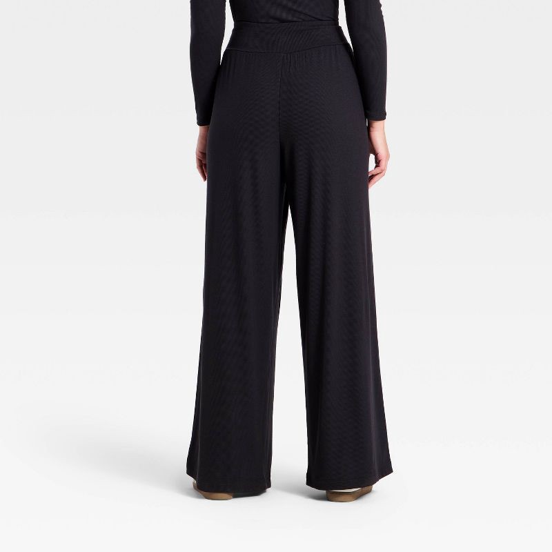 slide 5 of 5, Women's Rib-Knit High-Rise Wide Leg Pants - All In Motion™ Black XS, 1 ct