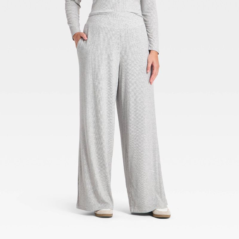 slide 3 of 5, Women's Rib-Knit High-Rise Wide Leg Pants - All In Motion™ Heathered Gray XS, 1 ct