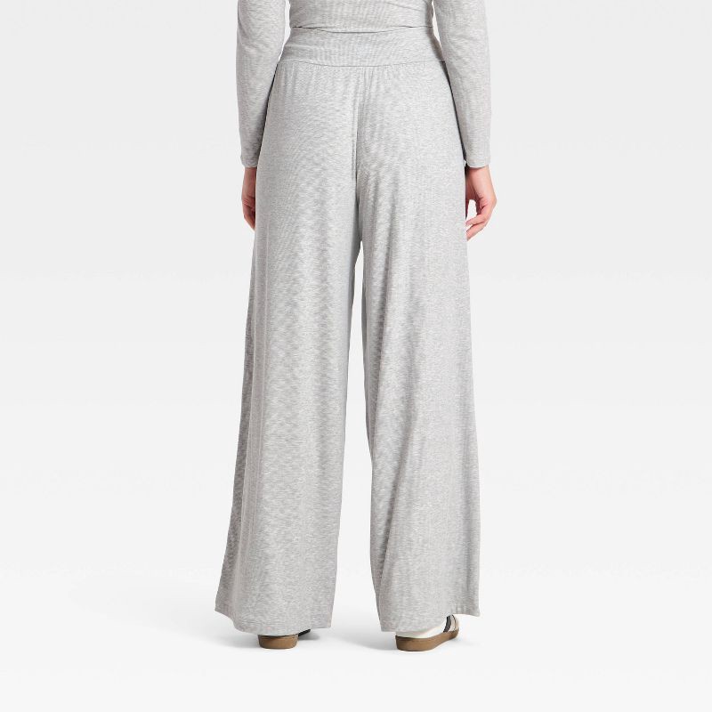 slide 3 of 5, Women's Rib-Knit High-Rise Wide Leg Pants - All In Motion™ Heathered Gray L, 1 ct