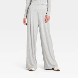 Women's Rib-Knit High-Rise Wide Leg Pants - All In Motion™ Heathered Gray XL