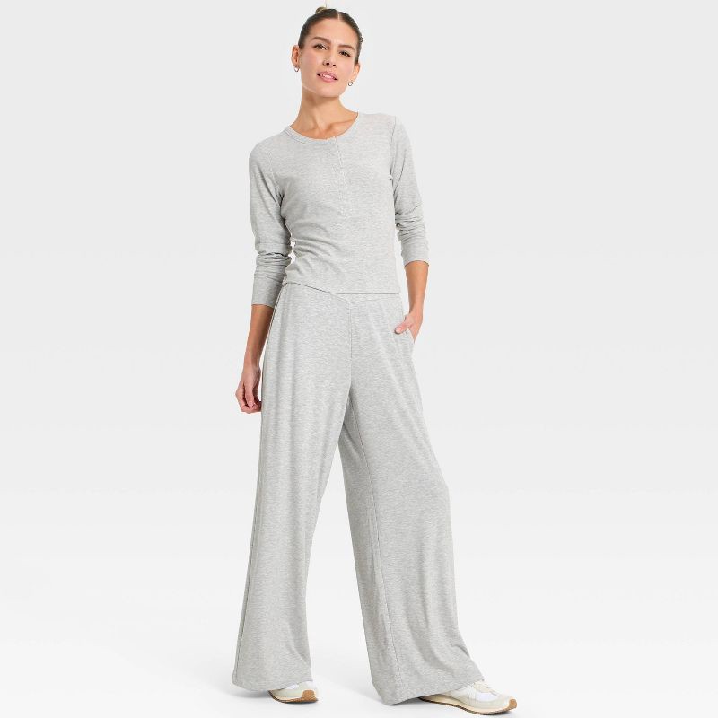 slide 3 of 5, Women's Rib-Knit High-Rise Wide Leg Pants - All In Motion™ Heathered Gray XXL, 1 ct