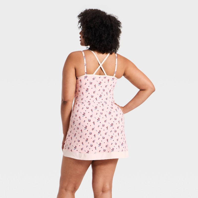 slide 5 of 6, Women's Knit Strappy Active Dress - All In Motion™ Light Pink Floral M, 1 ct
