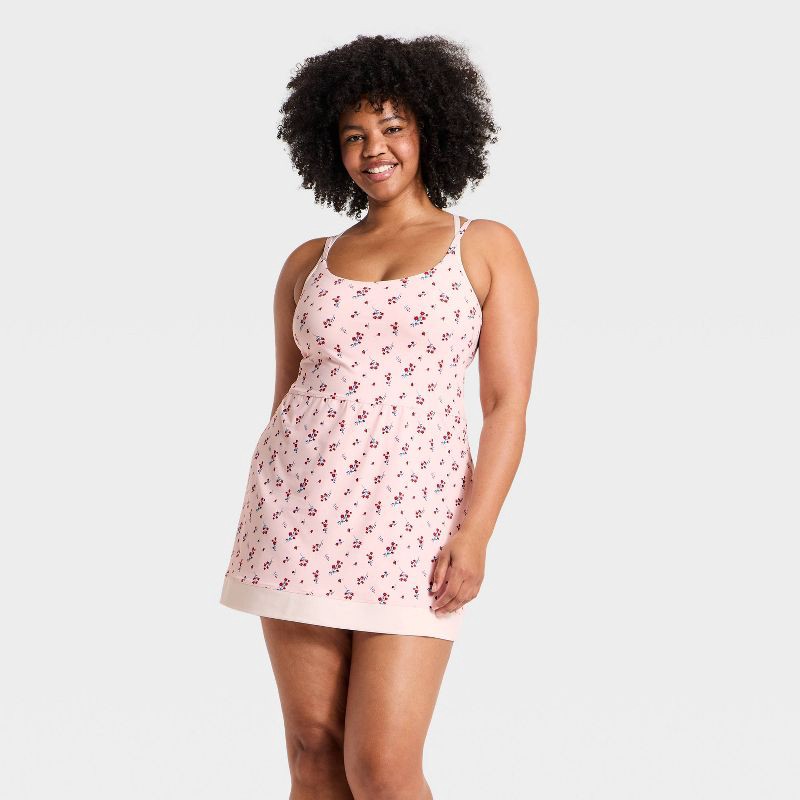 slide 5 of 6, Women's Knit Strappy Active Dress - All In Motion™ Light Pink Floral L, 1 ct