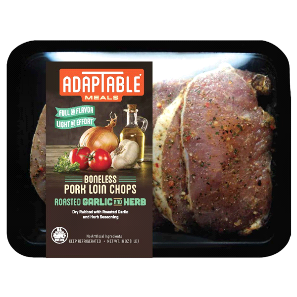 slide 1 of 1, AdapTable Meals Boneless Roasted Garlic And Herb Pork Loin Chops 16 oz Package, 
