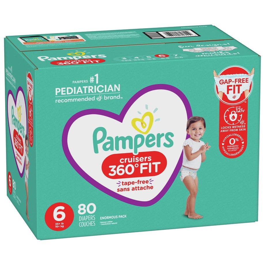 slide 1 of 1, Pampers Cruisers 360 Fit Enormous Pack Diapers Size 6, 80 ct