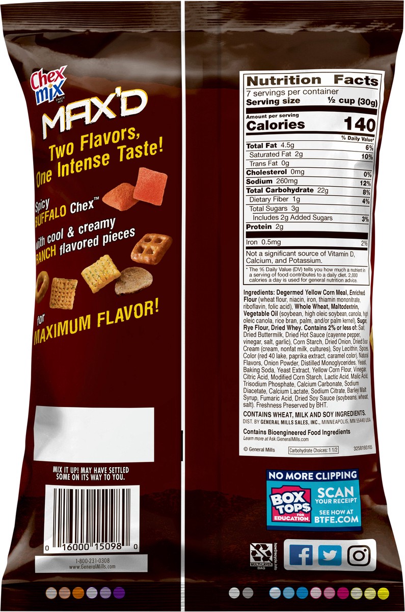 slide 9 of 14, Chex Mix MAX'D Buffalo Ranch Snack Mix, 7.5 oz Bag, 7.5 oz