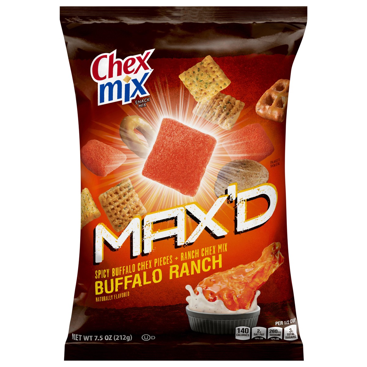 slide 8 of 14, Chex Mix MAX'D Buffalo Ranch Snack Mix, 7.5 oz Bag, 7.5 oz