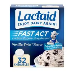 Lactaid Fast Act Lactose Intolerance Relief Chewables with Natural Lactase Enzyme to Prevent Gas, Bloating & Diarrhea Due to Lactose Sensitivity, On-the-Go, Vanilla Twist Flavor, 32 x 1 ct