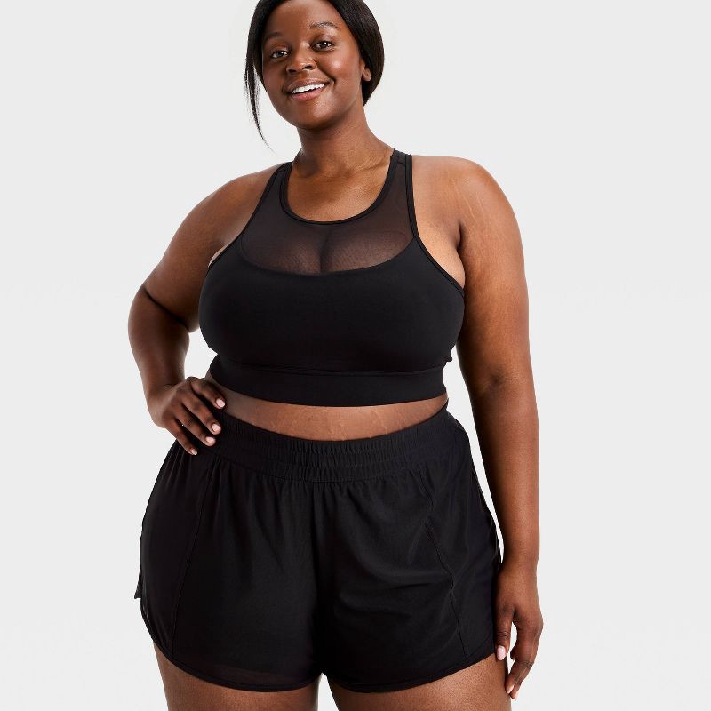 slide 3 of 6, Women's Mid-Rise Mesh Run Shorts 3" - All In Motion™ Black M, 1 ct