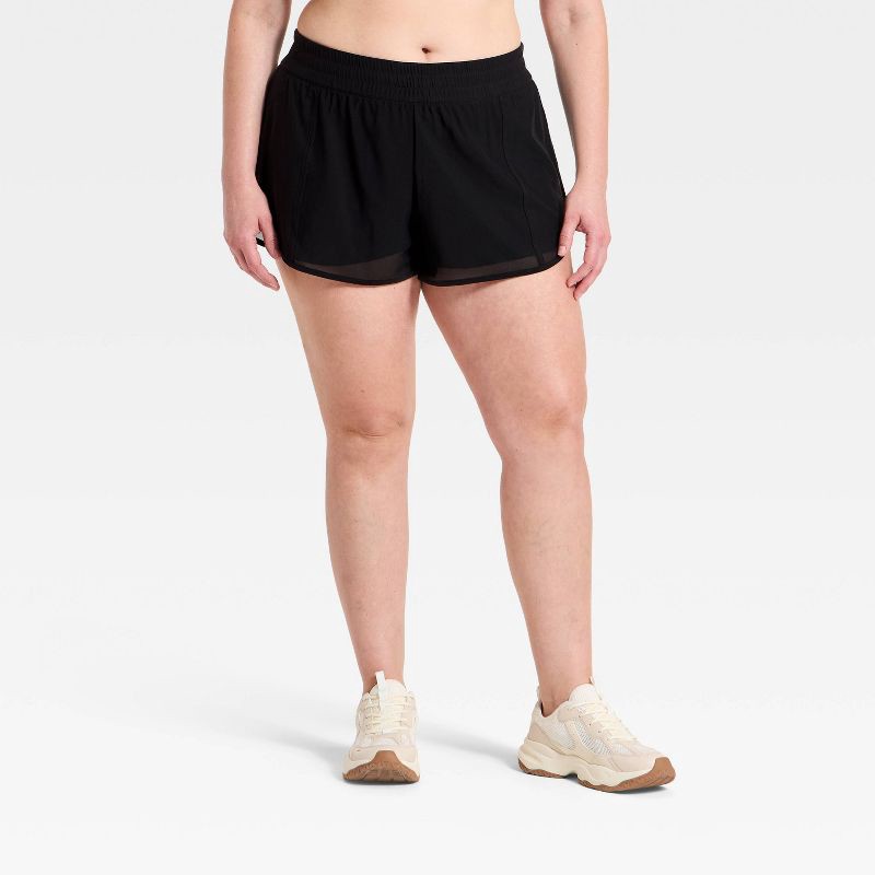 slide 5 of 6, Women's Mid-Rise Mesh Run Shorts 3" - All In Motion™ Black M, 1 ct