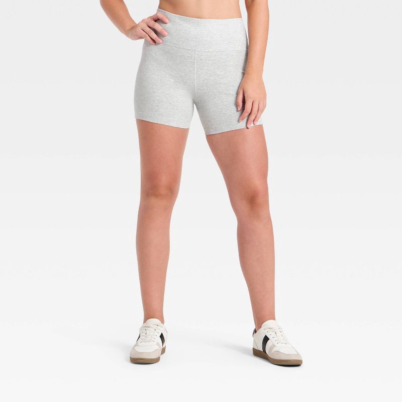 slide 4 of 5, Women's High-Rise Cotton Balance Cotton Spandex Blend Bike Shorts 5" - All In Motion™ Hearther Gray S, 1 ct