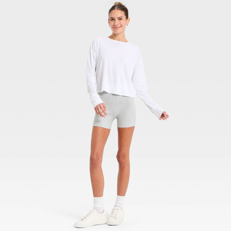 slide 4 of 5, Women's High-Rise Cotton Balance Cotton Spandex Blend Bike Shorts 5" - All In Motion™ Hearther Gray L, 1 ct