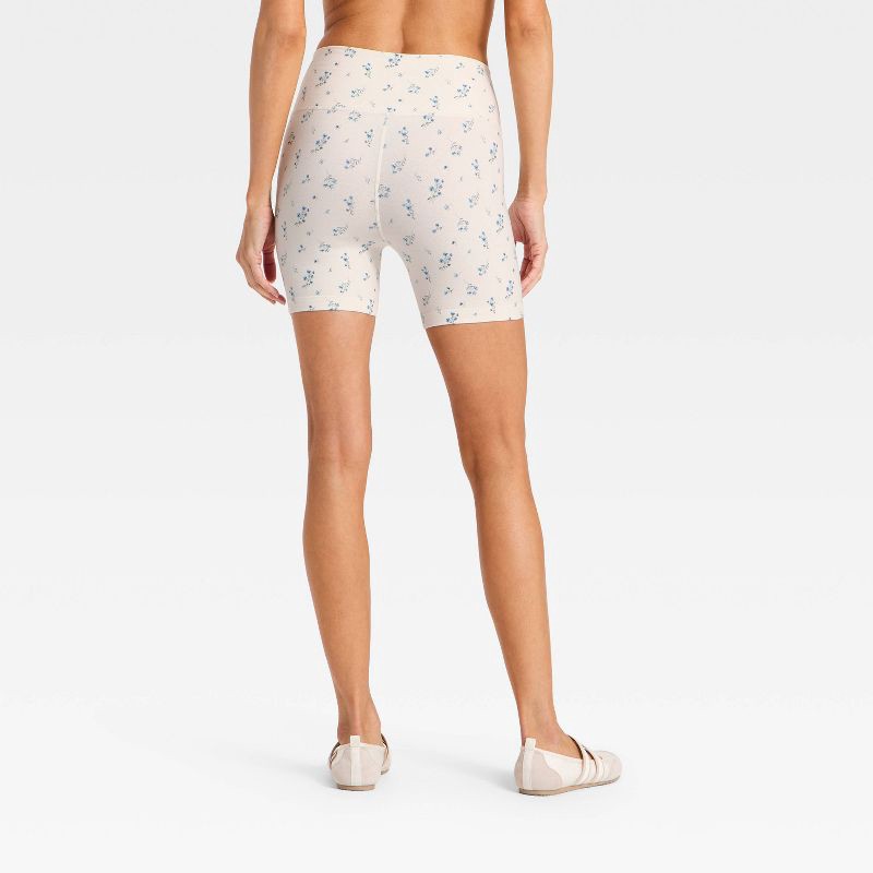slide 2 of 5, Women's High-Rise Cotton Balance Cotton Spandex Blend Bike Shorts 5" - All In Motion™ Cream Floral S, 1 ct