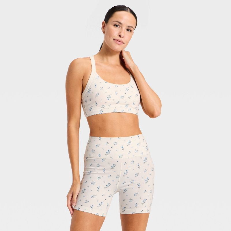 slide 3 of 5, Women's High-Rise Cotton Balance Cotton Spandex Blend Bike Shorts 5" - All In Motion™ Cream Floral S, 1 ct