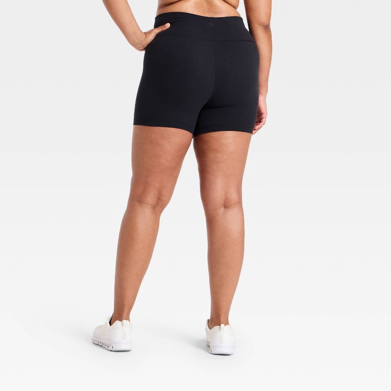 slide 5 of 5, Women's High-Rise Cotton Balance Cotton Spandex Blend Bike Shorts 5" - All In Motion™ Black S, 1 ct