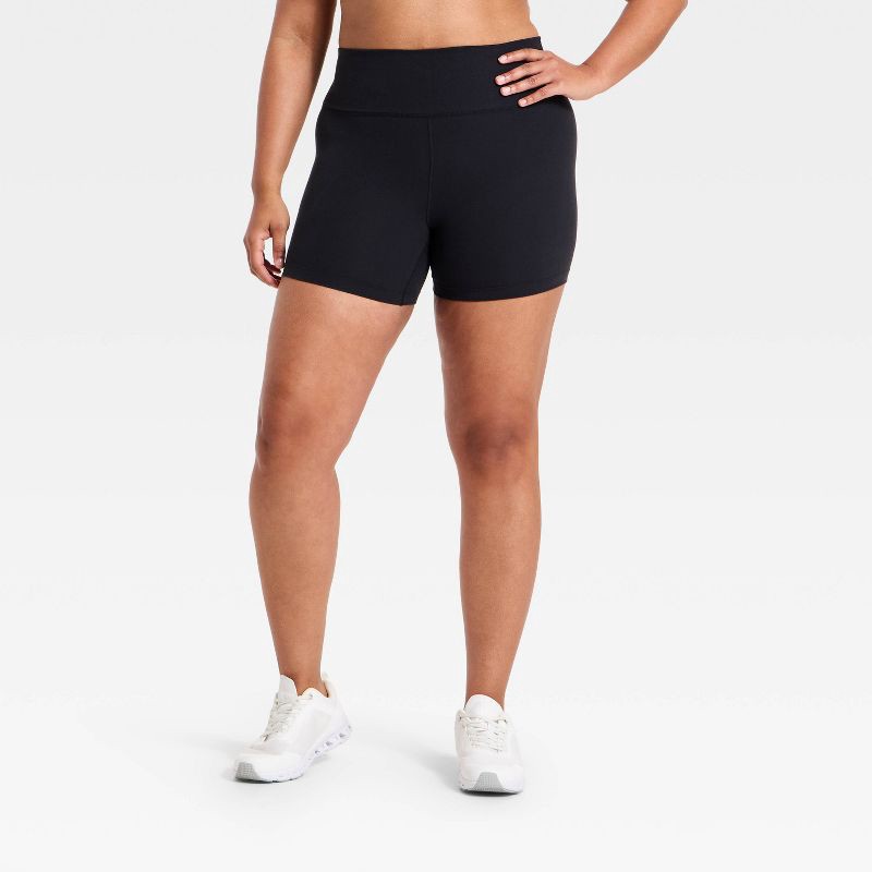 slide 2 of 5, Women's High-Rise Cotton Balance Cotton Spandex Blend Bike Shorts 5" - All In Motion™ Black M, 1 ct