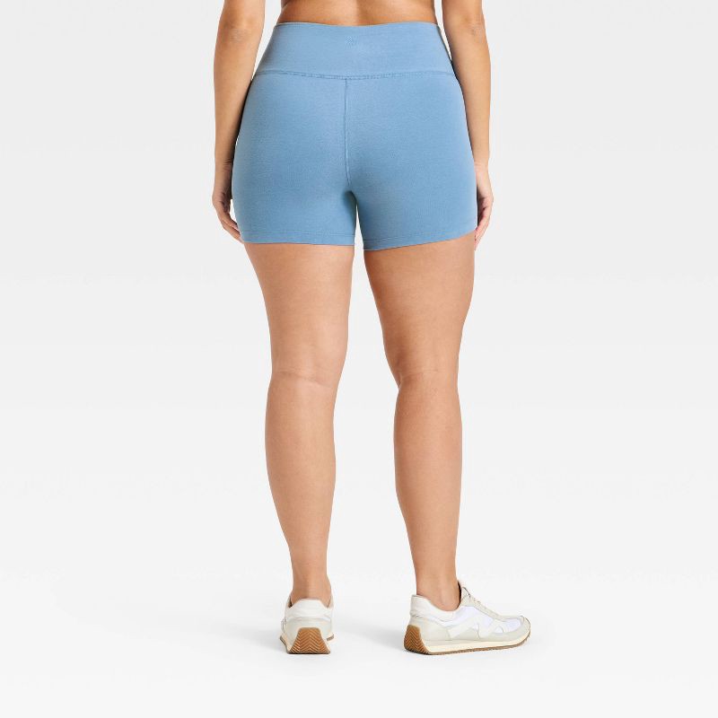 slide 5 of 5, Women's High-Rise Cotton Balance Cotton Spandex Blend Bike Shorts 5" - All In Motion™ Steel Blue XS XS, 1 ct